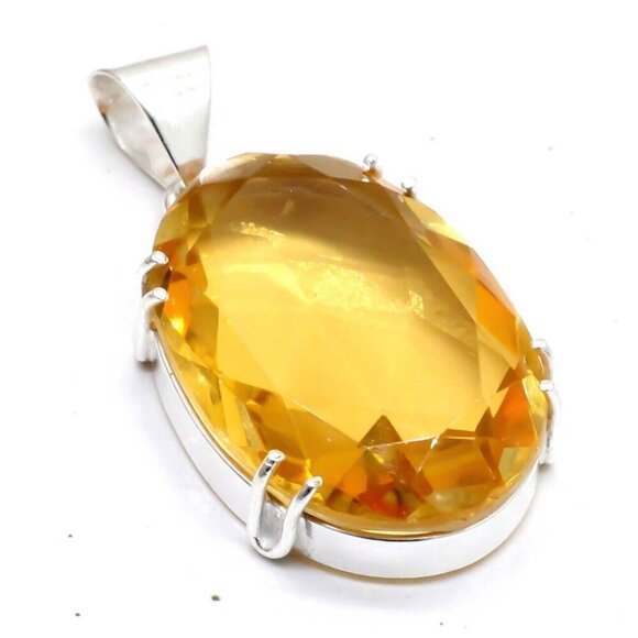 Citrine Gemstone Solid Silver Pendant 925 sterling silver box chain Necklace 16" - Picture 1 of 3